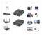 'Input' shows connections: network port, switch, broadband Cat, router. 'Output' shows devices: TV box, laptop, printer, camera, projector.