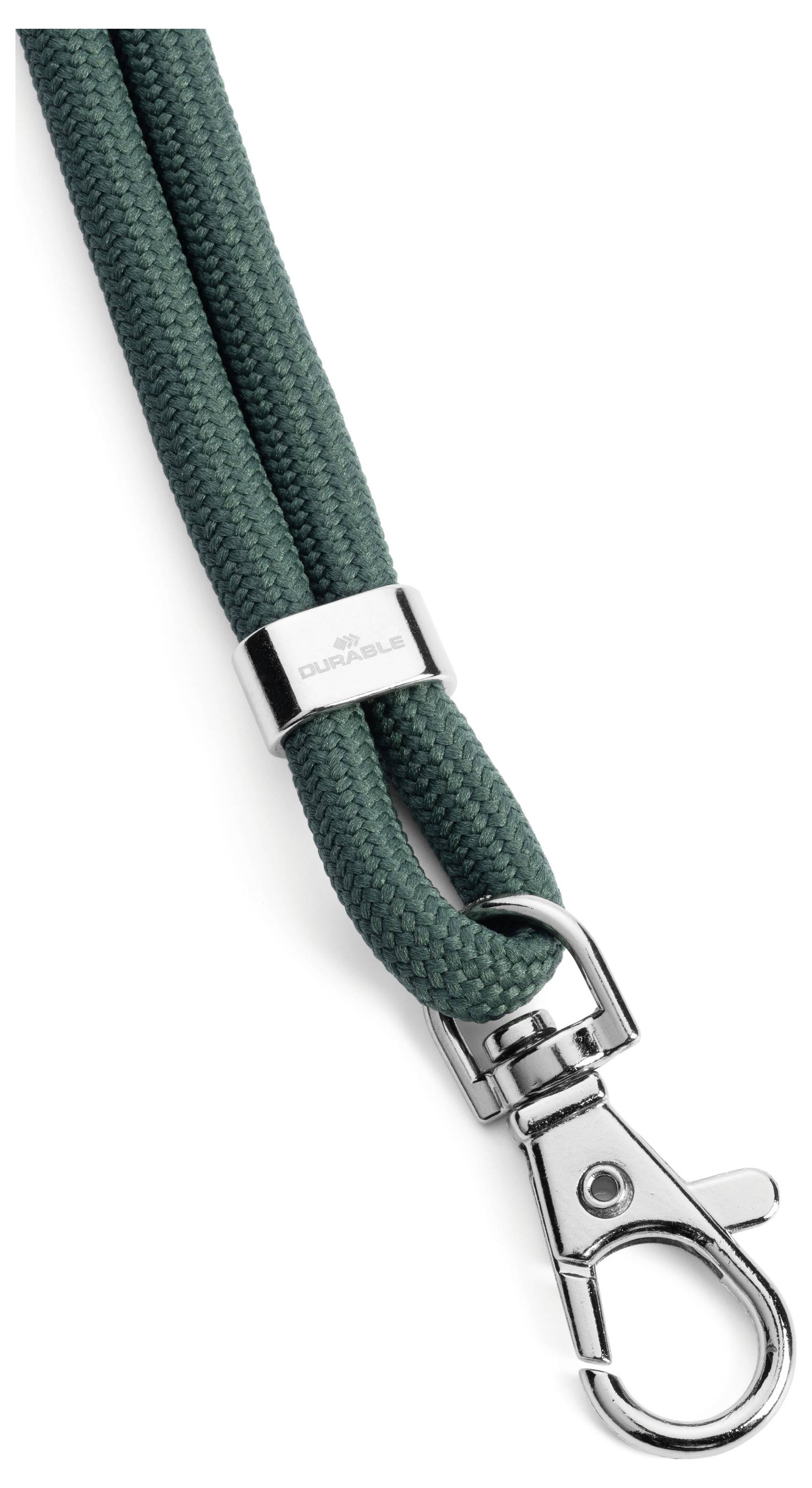Green dog collar made from braided material with silver carabiner clip, brand logo 'Cloud7' on metal ring.