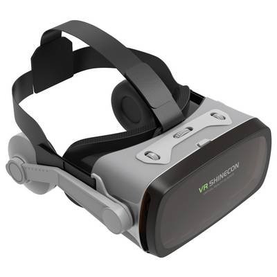 VR Headset in Black and Grey with Headphones and Adjustable Head Straps, Suitable for Immersive Virtual Reality Experiences.