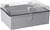 A grey, rectangular plastic box with a transparent lid. It has two visible fastenings and a button on its side.