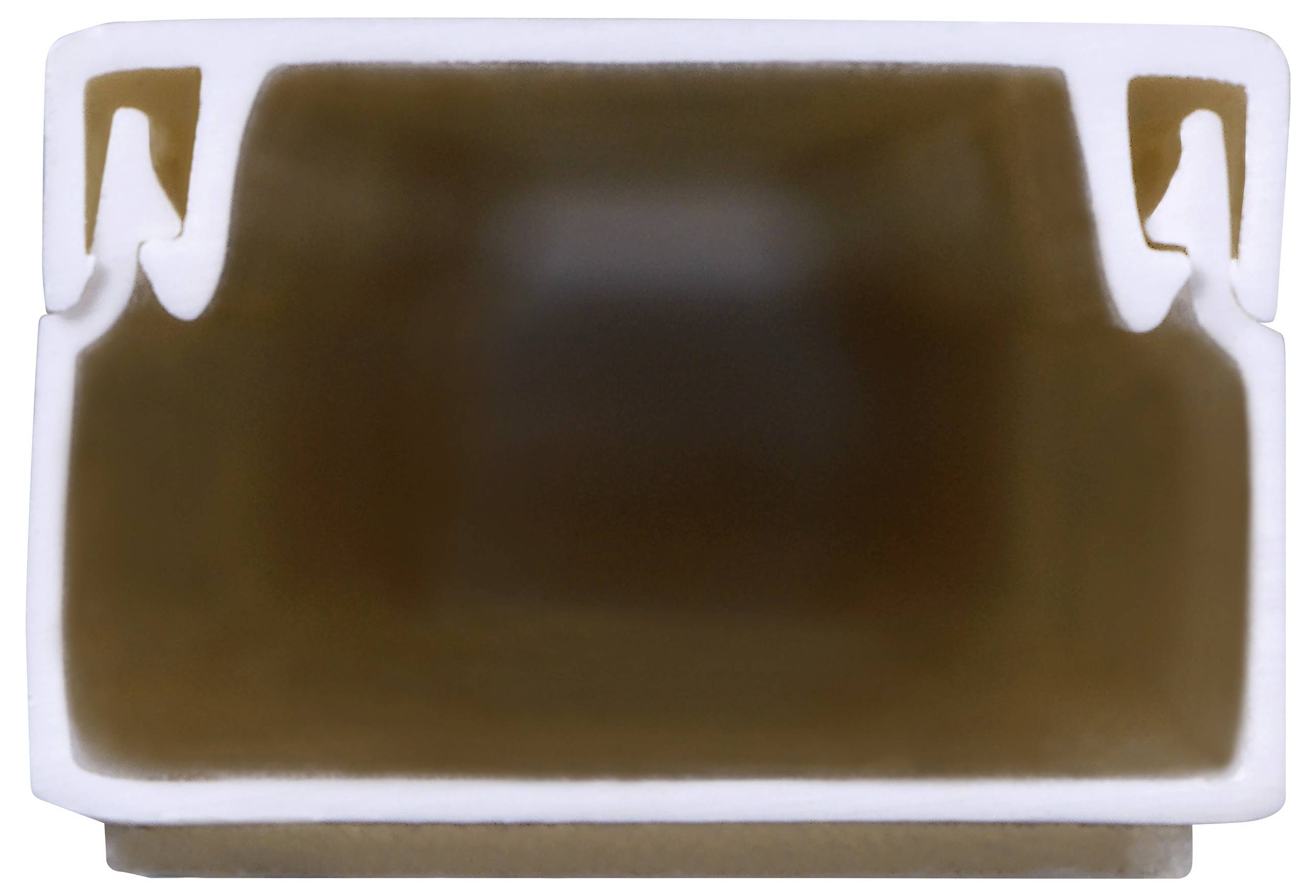 Cross-section of a rectangular channel with insulation, hollow inside, white outer and inner layer, brown intermediate layer.