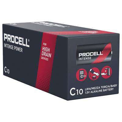 Pack of Procell Intense Power C10 batteries, suitable for high-drain devices, 1.5V Alkaline.