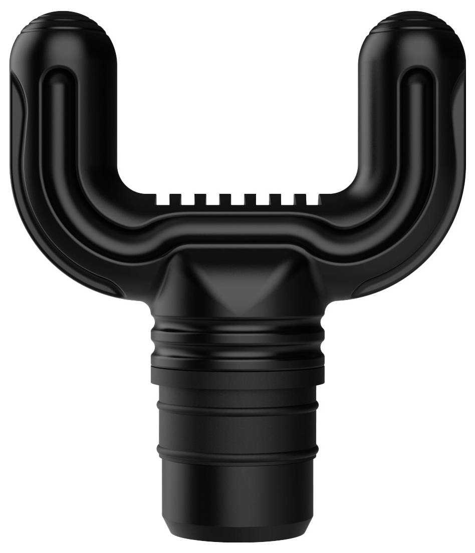 Black, U-shaped massage attachment used for massage applications. Primarily for muscle relaxation.