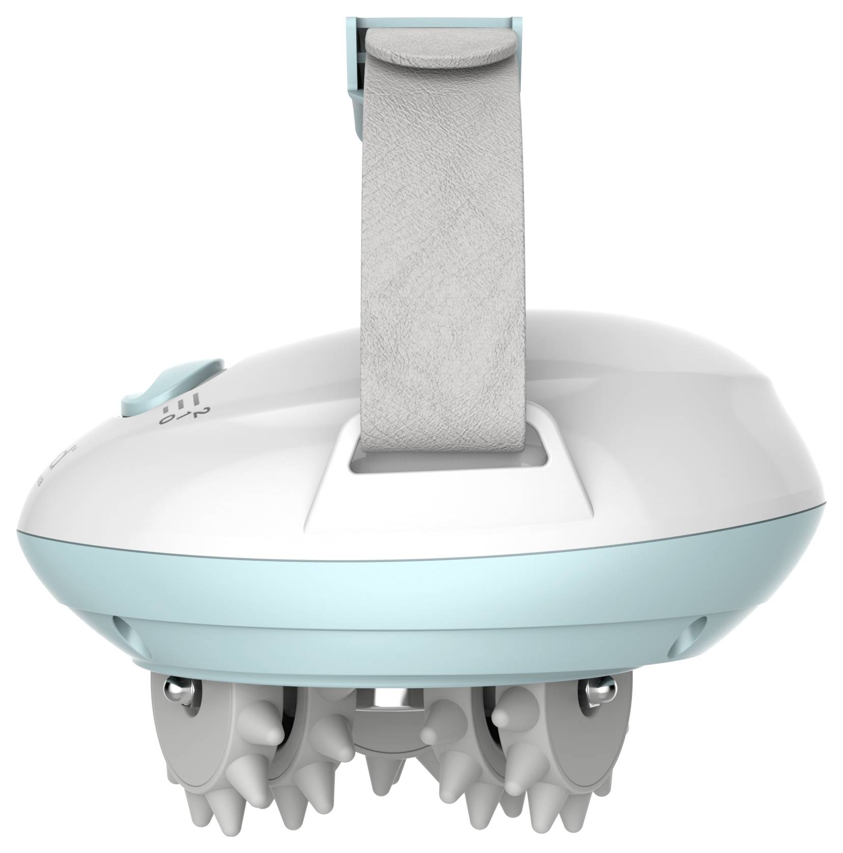 Electric massage device with ergonomic handle and rotating massage heads for muscle relaxation.