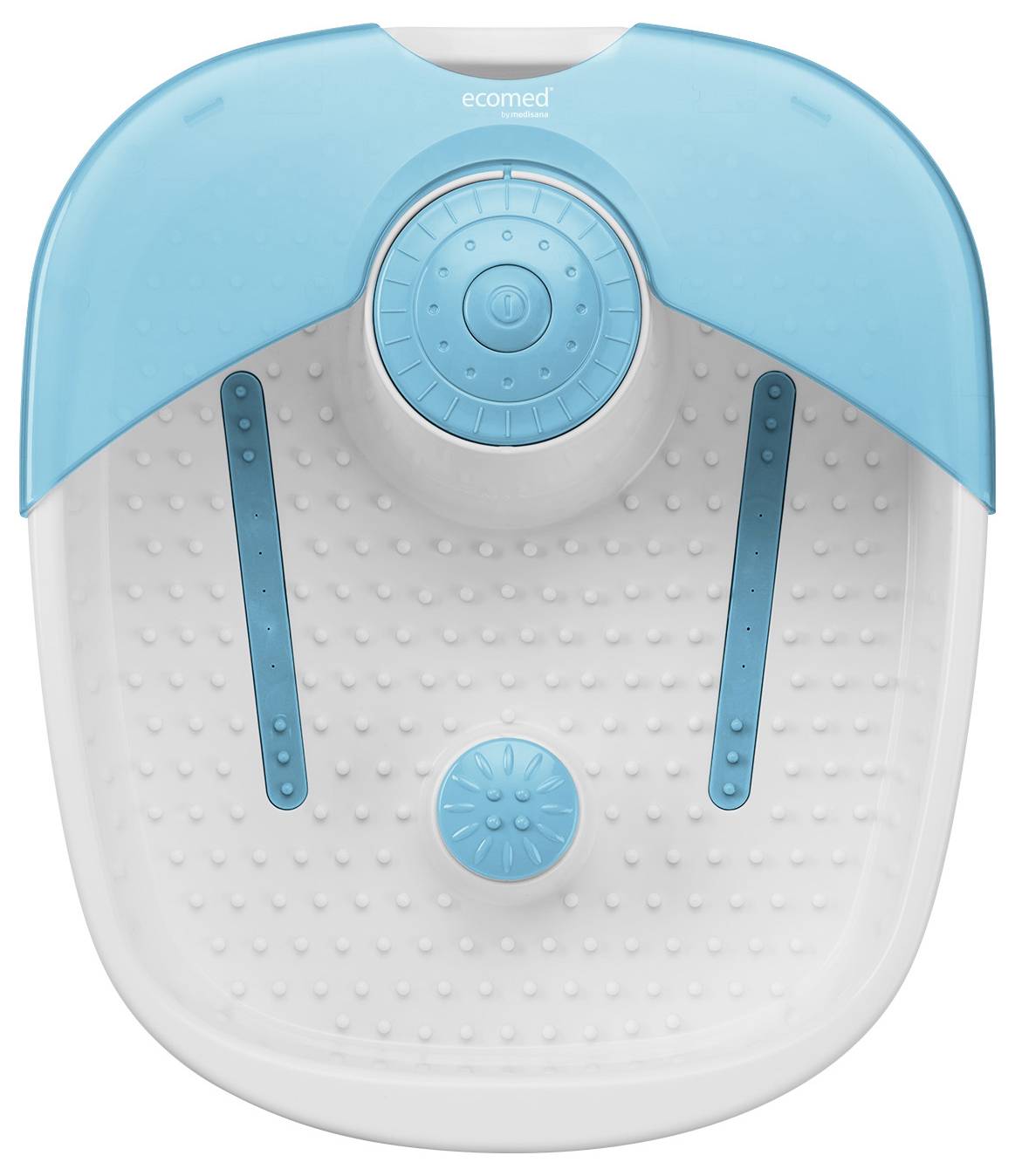 Electric foot massage device with a blue cover and sole structure. Suitable for relaxation and therapy.