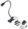 Black LED lamp with flexible gooseneck, clip, power cable and power adapter. Ideal for illuminating work areas.