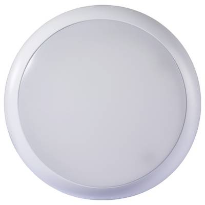 A minimalistic, white circular ceiling light with a smooth surface, designed for modern interior settings.