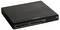 Black external DVD drive with disc slot and front USB port, shown on a white background.