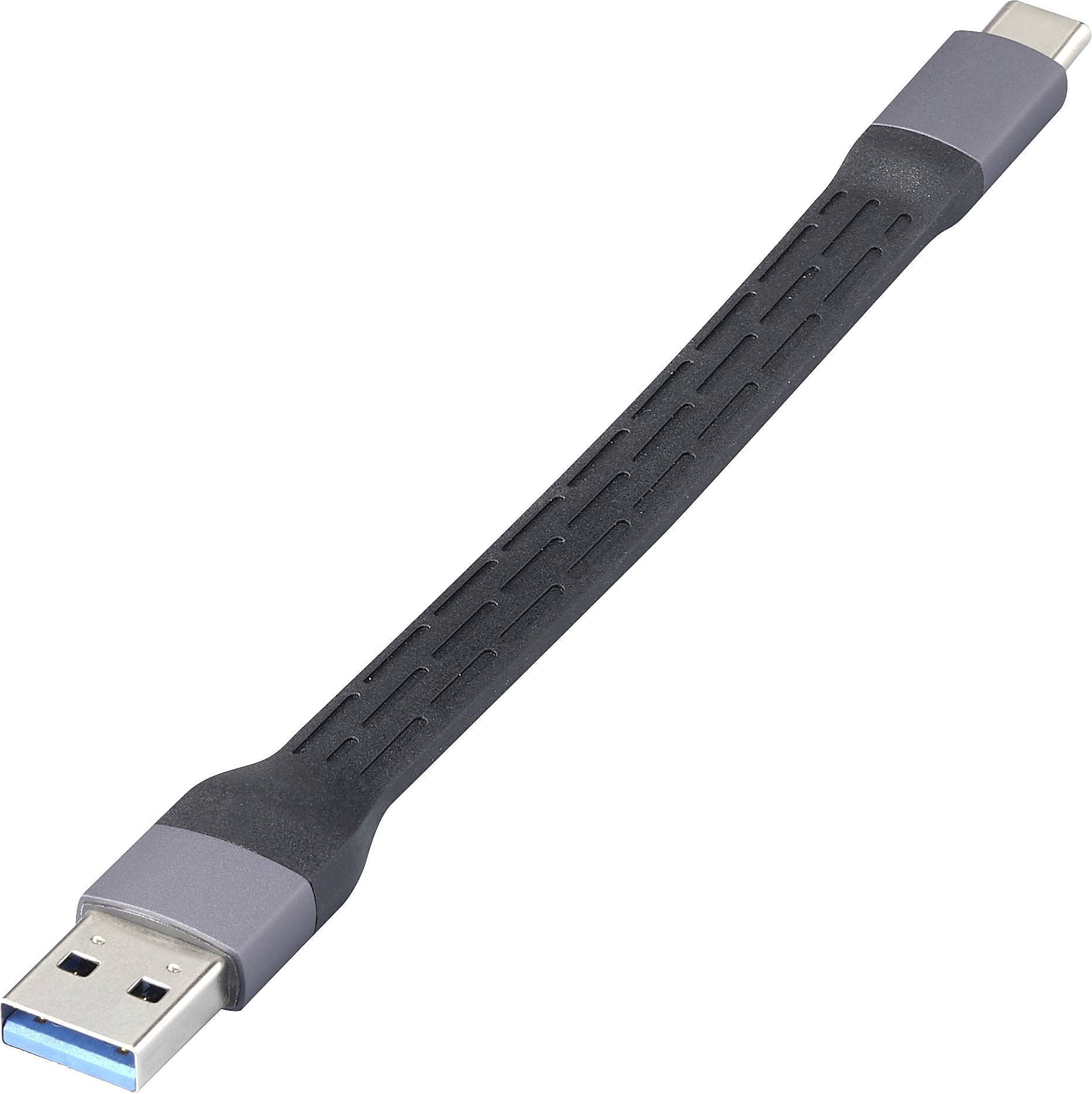 A short, flexible cable with USB-A and USB-C connectors, suitable for charging or data transfer between devices.