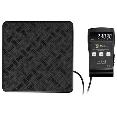 Digital platform scale with textured black weighing pad and separate display showing 24030, with control buttons for unit, start, plus/minus, on and off.