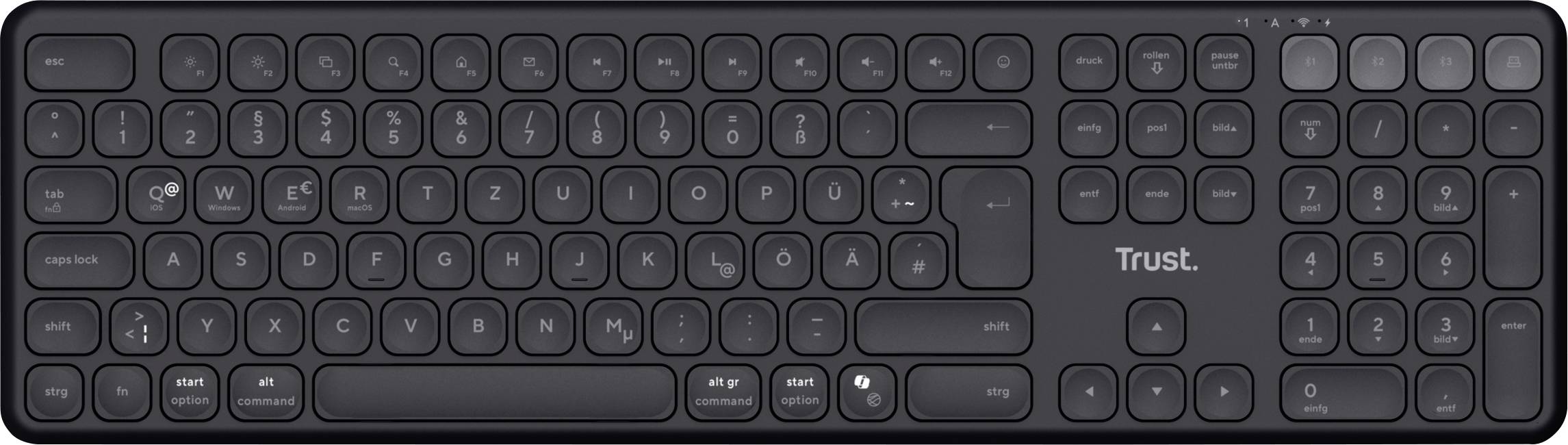 Trust Vaiya Bluetooth® Keyboard German, QWERTZ Black Rechargeable