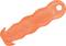 Orange safety knife with rounded edges and integrated blade guard, suitable for safely opening packaging.