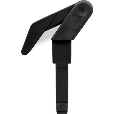 A black plastic bottle cap that can be opened with a metal lever.