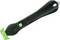 Black plastic safety knife with green blade and ergonomic handle, suitable for safely cutting packaging.