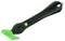 A black safety knife with a green blade guard and ergonomic handle, suitable for safely cutting packaging.