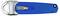 A blue safety box cutter with a metallic tip and blade, suitable for precise cutting.