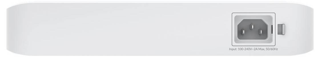 A white electronic device with a three-pin socket on the right, marked with 'Input: 100-240V~, 1.0A max, 50-60Hz'.