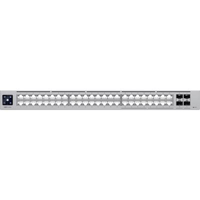 Silver-coloured audio mixer with numerous rotary controls and buttons. A control unit with buttons and a display is located in the top left corner.