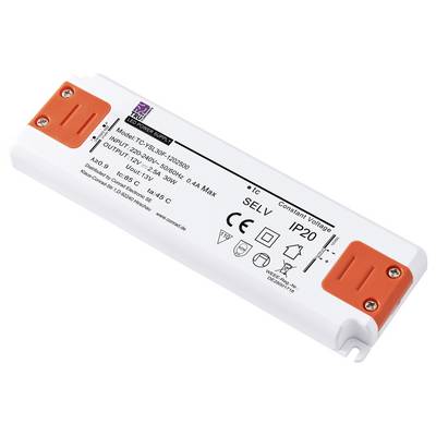 LED Driver, Model TC-75LUXF-1220500, with technical specifications: Input 220-240V, 50Hz, Output 12-50V, 0.4A Max, IP20.