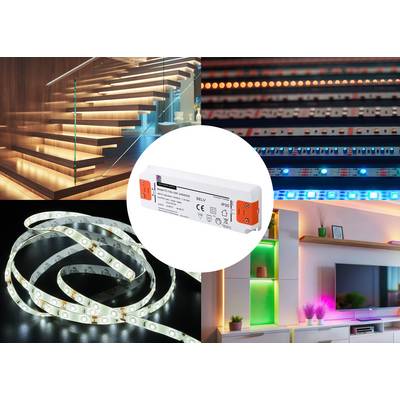 LED light strips and drivers for stair, shelving, and room lighting. Various application options and colour variations shown.