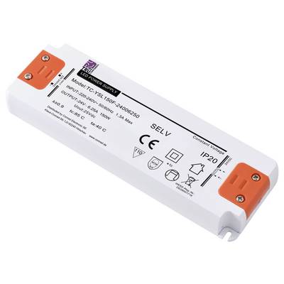 LED Power Supply, white housing, Model TC-YSL150F. Technical Specifications: Input 230V, Output 24V, max. 150W. Protection Class IP20.