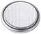 Round button cell battery with metallic surface and dotted pattern.