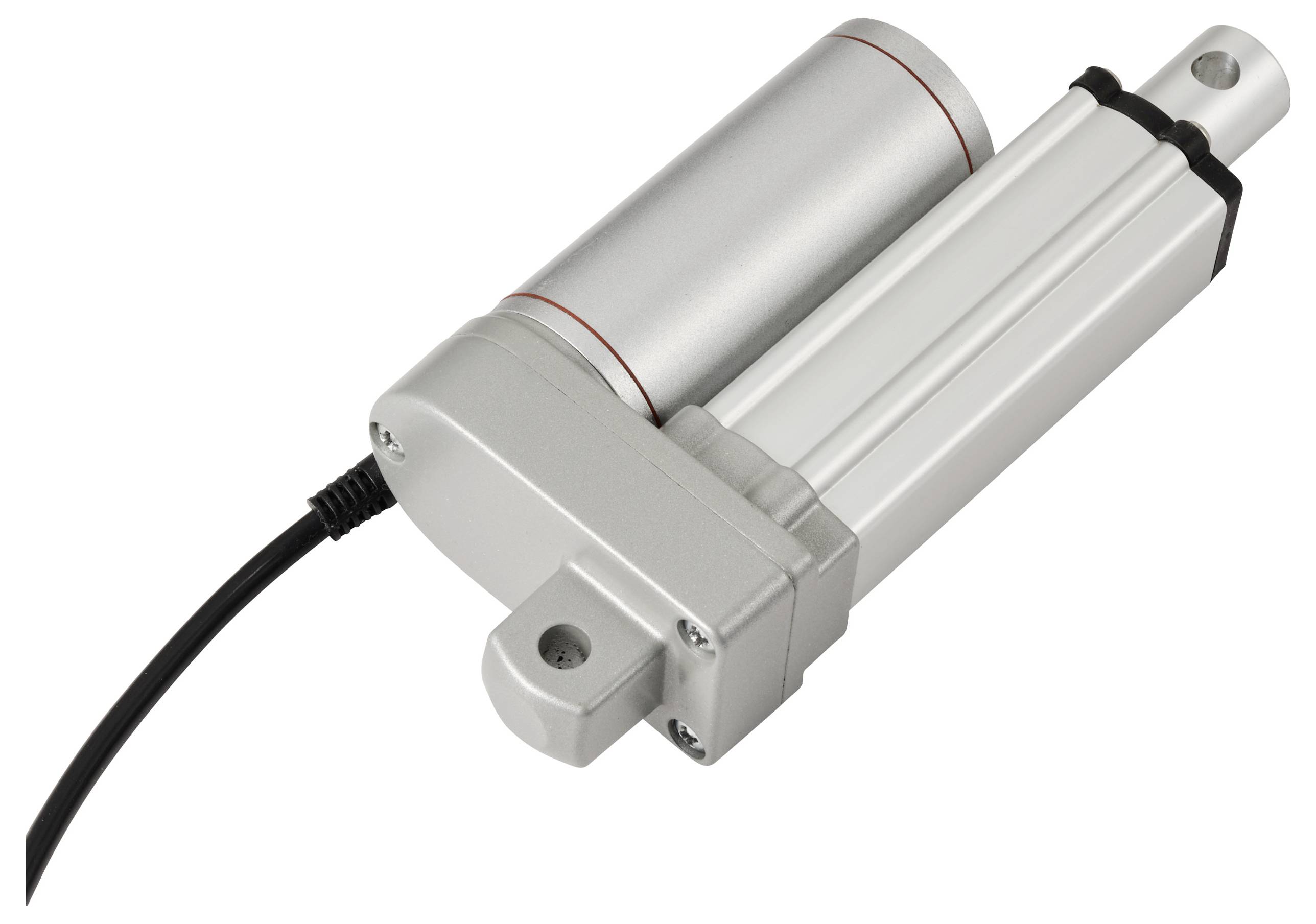 Electric linear actuator with silver housing and cable connection, suitable for precise motion control in machinery.