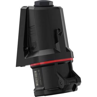 'Black electric device with a red stripe, marked with technical identification, shown from the side view.'