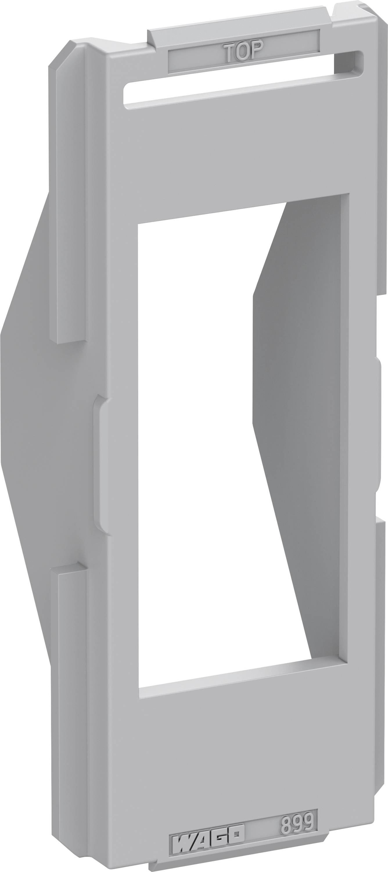 A rectangular, grey plastic frame with an open centre and the inscription 'TOP'. Used for fastening or stabilisation.