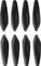 Eight black drone propellers, symmetrically arranged in two rows, display a smooth, aerodynamic shape.