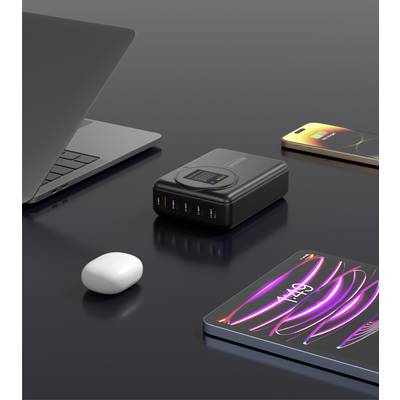 VOLTCRAFT UC-4C1A240W01 USB charger 240 W 4x USB-C®, 1x USB-A Power Delivery 3.0 Black GaN, USB Power Delivery (USB-PD),-12