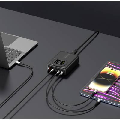 VOLTCRAFT UC-4C1A240W01 USB charger 240 W 4x USB-C®, 1x USB-A Power Delivery 3.0 Black GaN, USB Power Delivery (USB-PD),-13