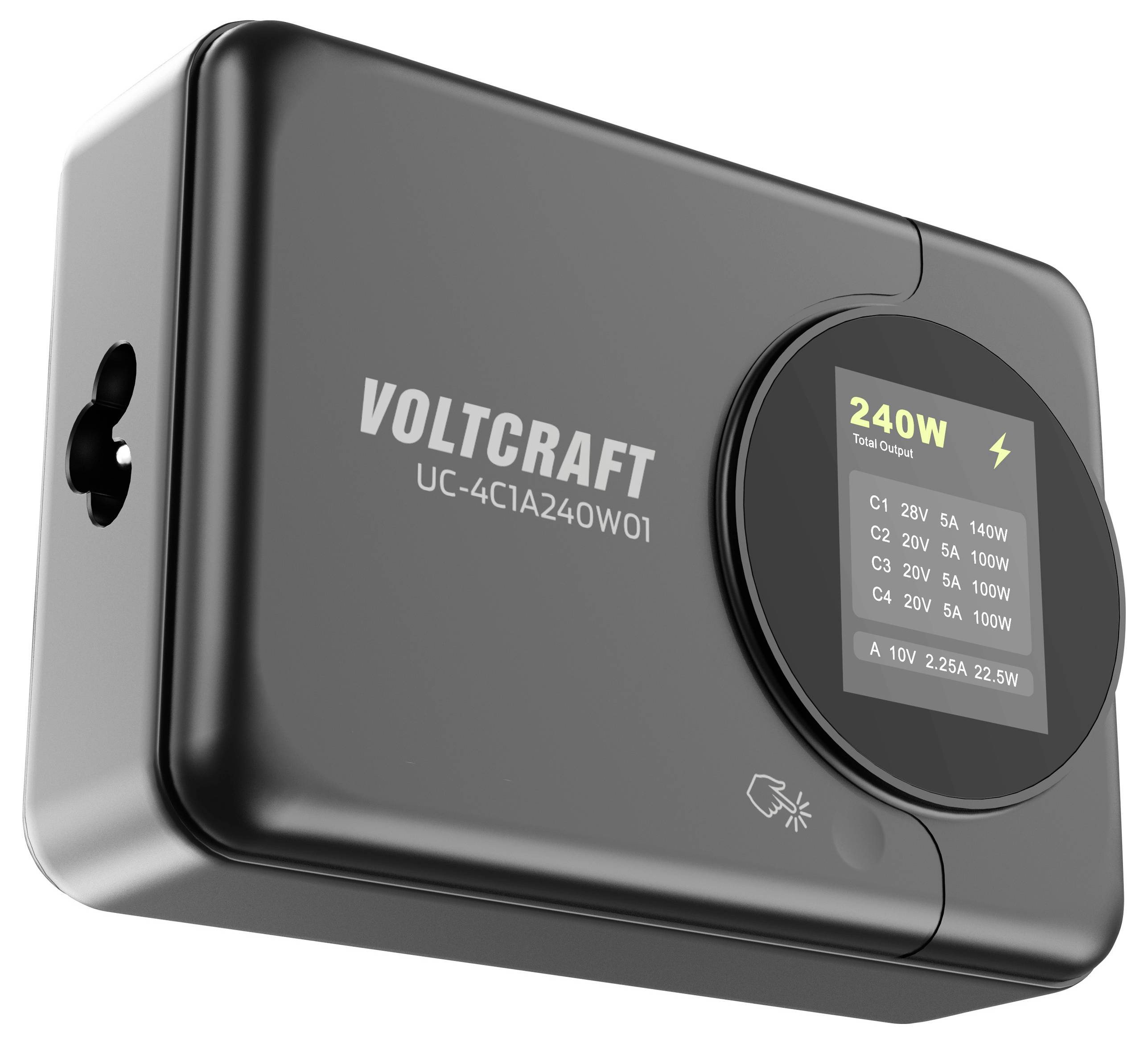 VOLTCRAFT UC-4C1A240W01 USB charger 240 W 4x USB-C®, 1x USB-A Power Delivery 3.0 Black GaN, USB Power Delivery (USB-PD),-3