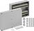 Grey-white distribution box with a removable lid, showing internal terminal strips. Beside it lie sealing gaskets and screws.