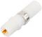 White coaxial plug with a metallic ring and gold-plated tip, typically used for TV or satellite connections.