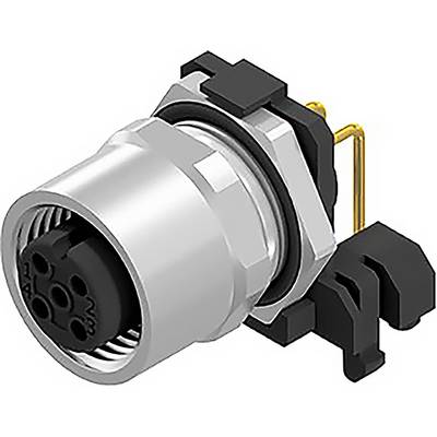 A round, multi-pin plug with a metal casing and black plastic locking mechanism. Electrical contacts are visible.