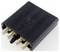 A black, four-pole jumper plug for electronic connections, commonly used on printed circuit boards.