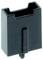 Black plastic housing for electronic components, rectangular shape, with an opening at the top and a plug connection at the bottom.