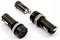 Three black plastic connectors, partially disassembled, on a white background.