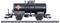 A model goods wagon on rails, black-painted with 'THORL' logo, detailed labelling for a realistic appearance.