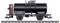 Black Deutsche Bahn railway tank wagon with a brown brake van, standing on a track, detailed close-ups showing markings and logos.