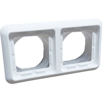 White, rectangular plastic mounting bracket with two square openings. Suitable for installing dual components or modules.<br><br>Note: The translation is already in British English, so no significant changes were required.