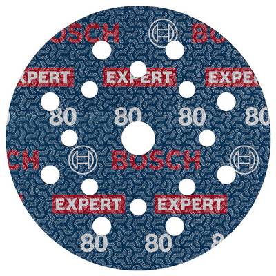 Grinding disc with Bosch and Expert logos, the number '80' printed multiple times, blue surface with geometric pattern, holes distributed.