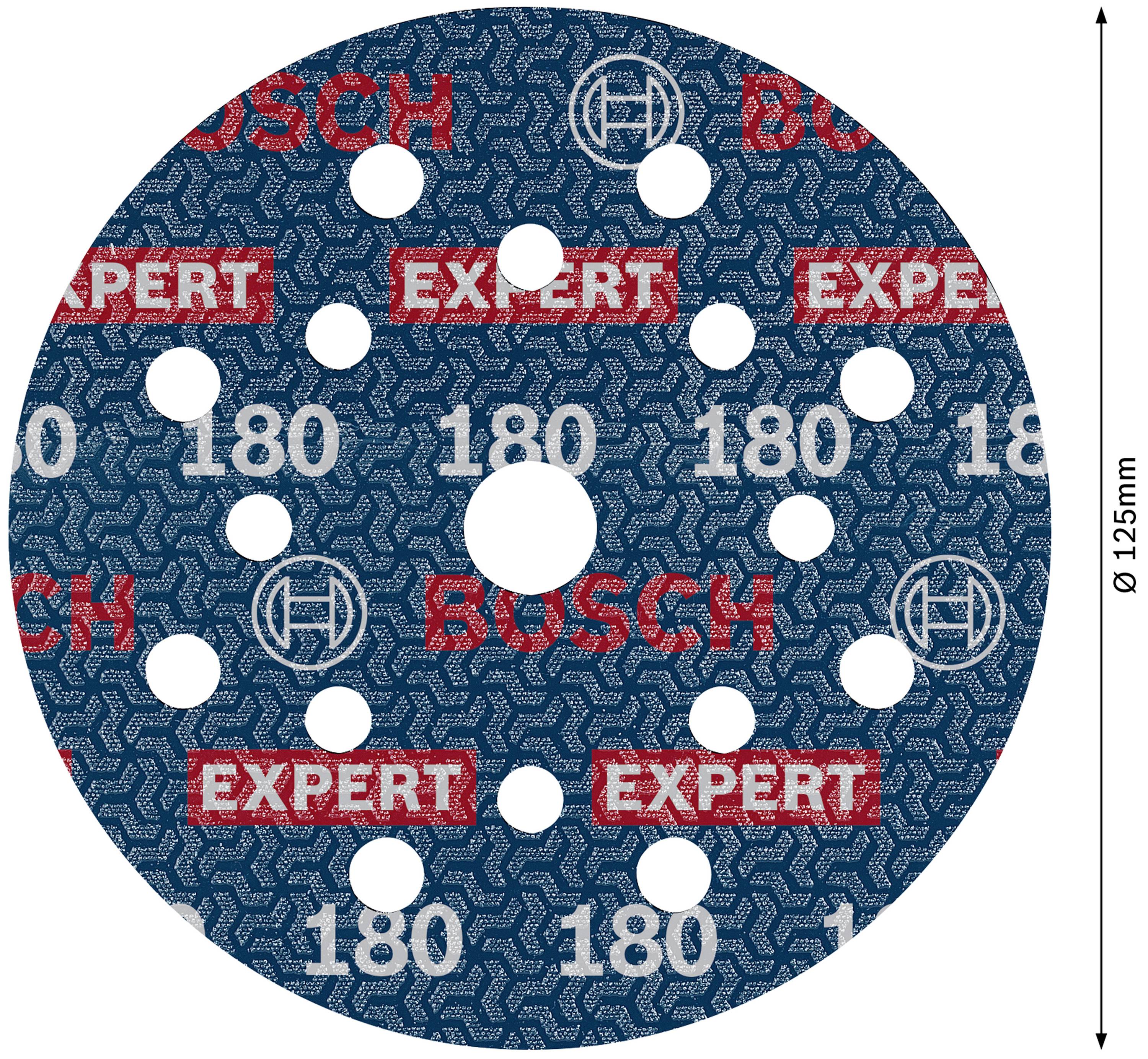 Bosch grinding disc, model number '180', 125 mm diameter, with multiple holes and the imprint 'EXPERT'.