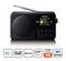 Black portable radio with display showing '1LIVE DIGGI'. Supports DAB+, FM, Bluetooth, features dual alarm and rechargeable battery.