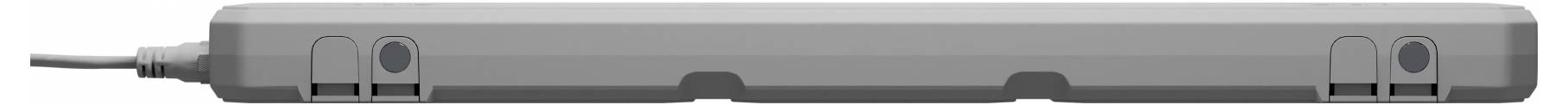 A grey multi-socket extension lead with several socket outlets and an attached cable.