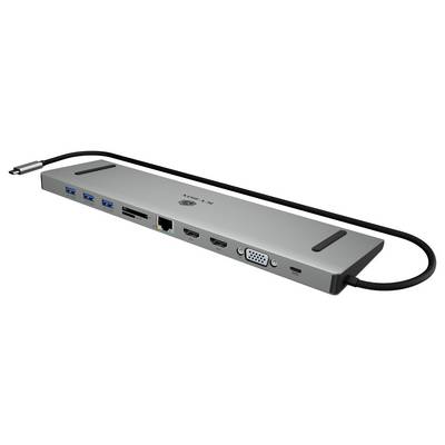 USB-C Docking Station with Multiple Ports: three USB 3.0, Ethernet, HDMI, VGA and Additional USB-C Port for Extended Device Support.