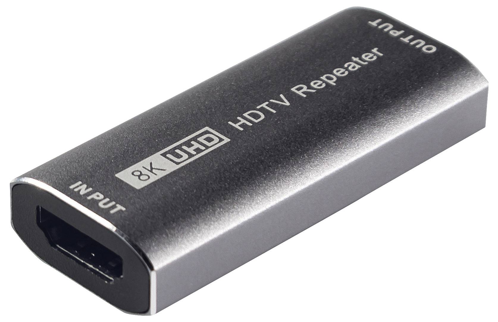 An 8K UHD HDTV repeater with one HDMI input and one output connector, which enables signal amplification between devices.