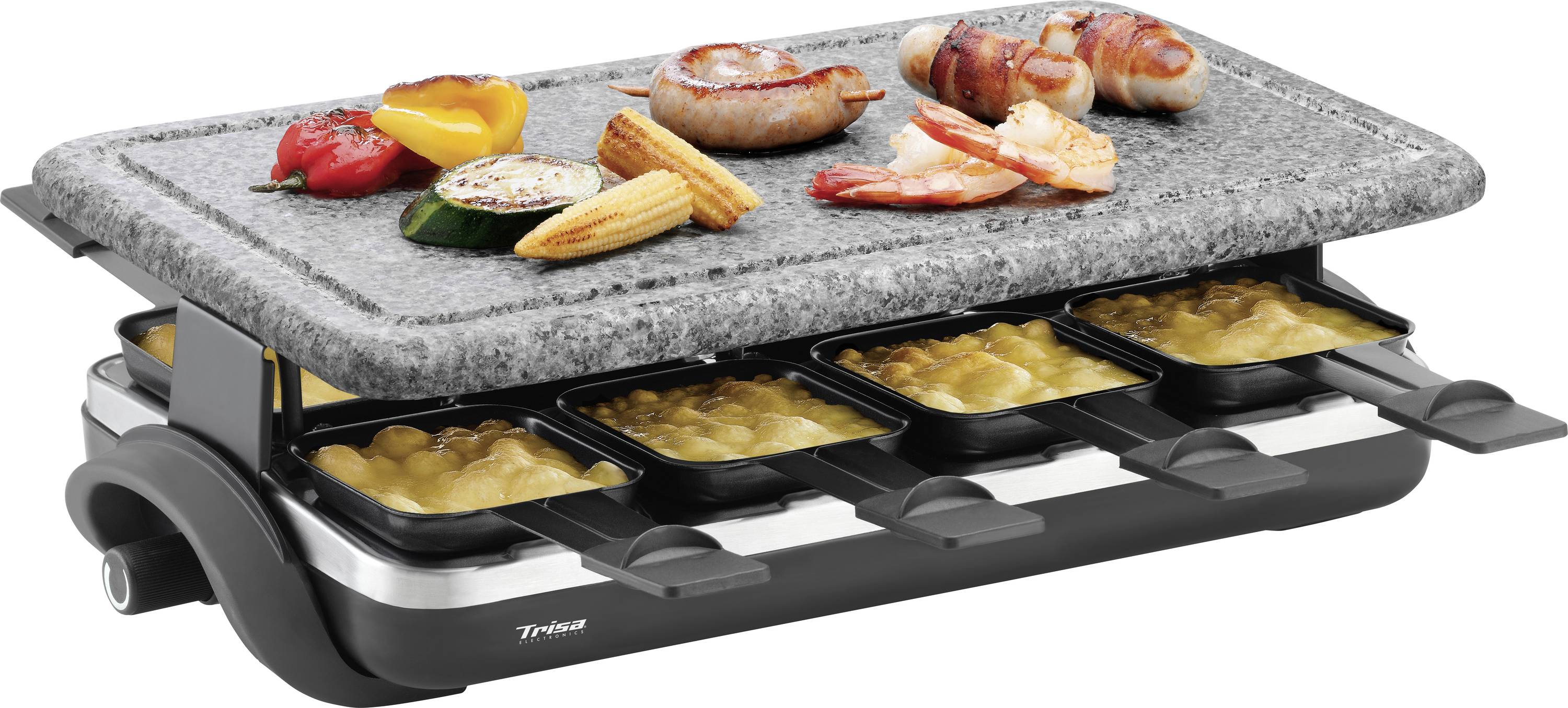 Trisa Hot Stone Raclette 8 pannikins, Non-stick coating Black