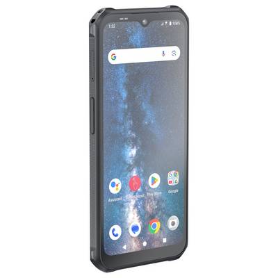 Smartphone with a robust casing and multiple apps displayed on the screen, including 'Google Assistant', 'Play Store' and 'Google Maps'.